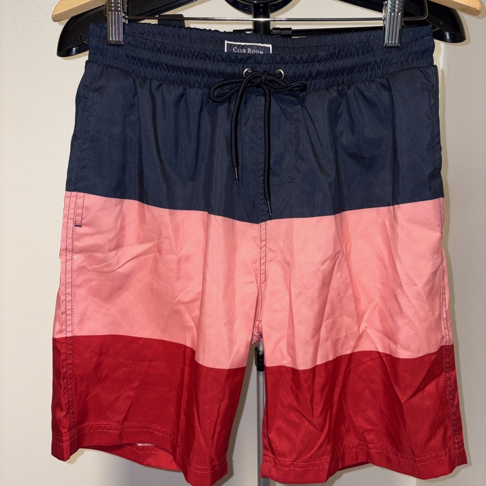 CLUB ROOM Men's Blue Peach Red Colorblock Swim Shorts Trunks w/ Mesh Small‎ S